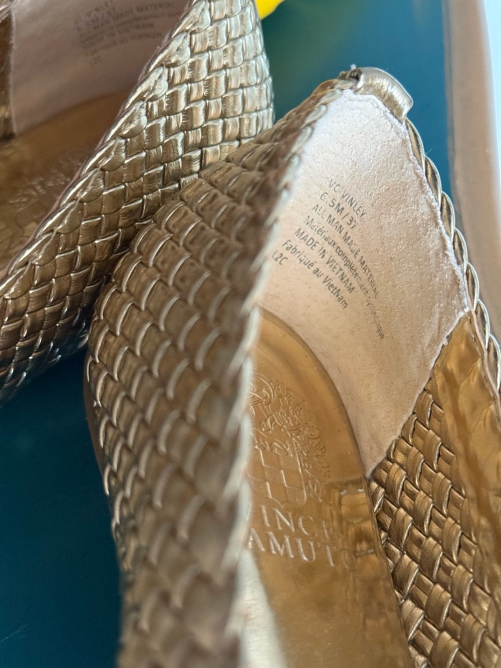 Vince Camuto Metallic Gold Woven Mary Jane Flats - new without box (6.5/37) - Picture 5 of 11